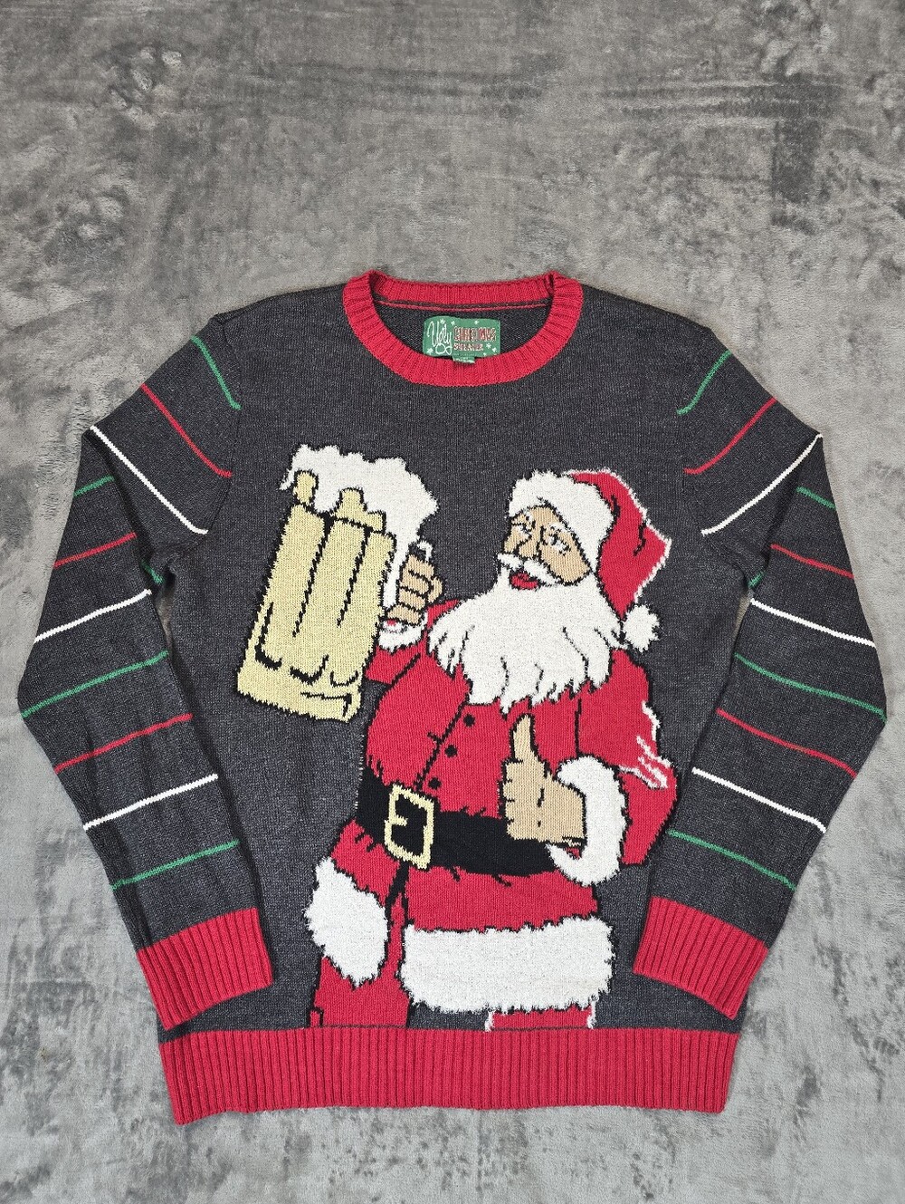 Ugly Christmas Sweater Santa Beer Knit Sweater Size Small
